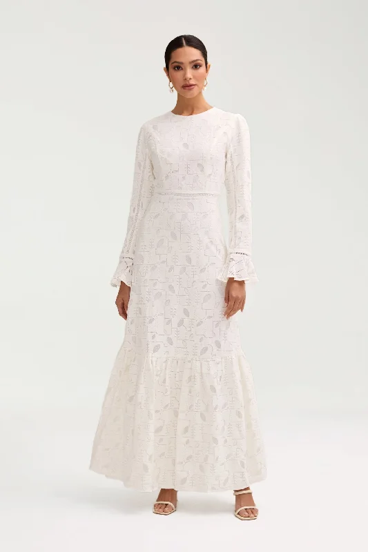 Rayaa White Lace Maxi Dress Feminine Women's Style 