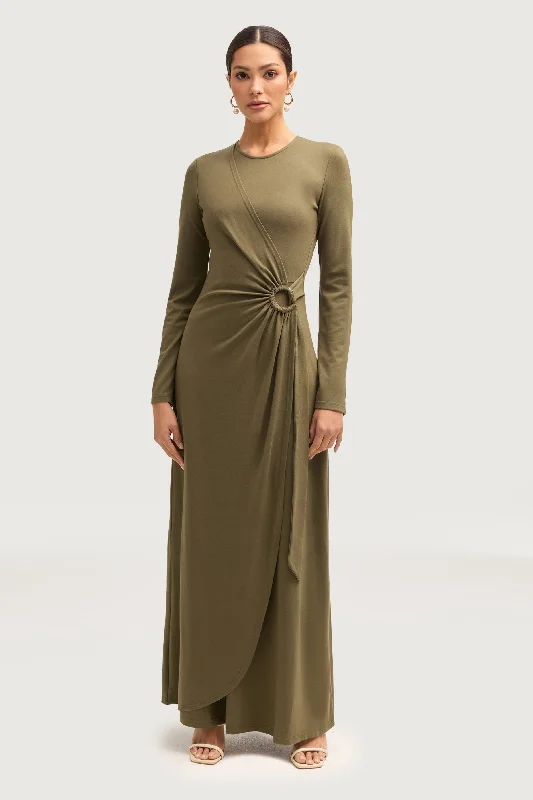 Reema Wrap Maxi Dress - Olive Business