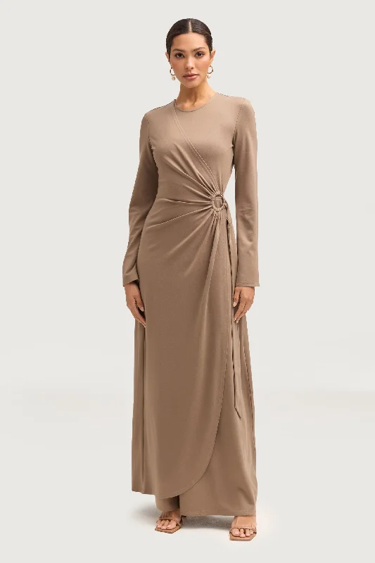 Reema Wrap Maxi Dress - Taupe Sporty Women's Athleisure 