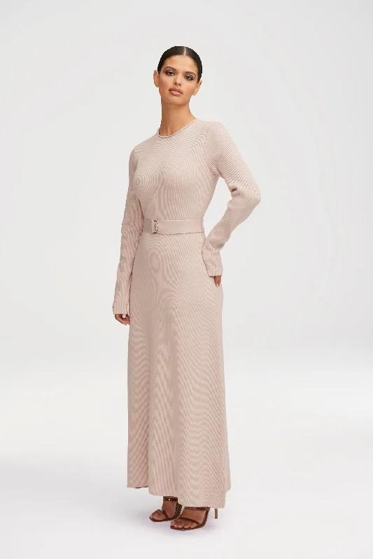 Rima Belted Knit Maxi Dress Sleek Women's Metallic