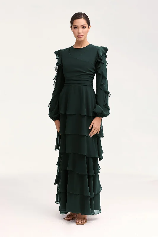 Renad Tiered Chiffon Maxi Dress - Emerald garde