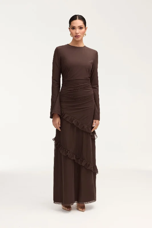 Sabrina Waterfall Mesh Maxi Dress - Espresso Bold Women's Animal Print