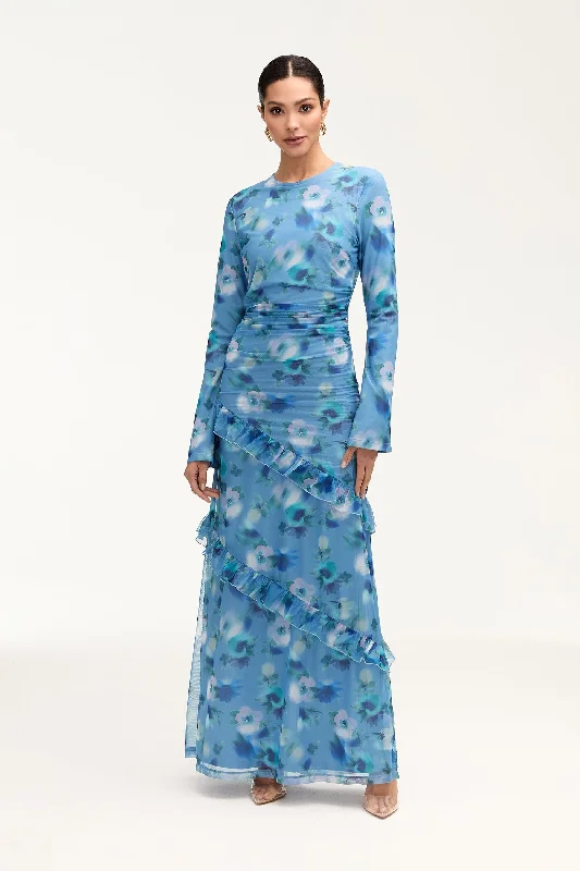 Sabrina Waterfall Mesh Maxi Dress - Floral Stylish Women's Neon