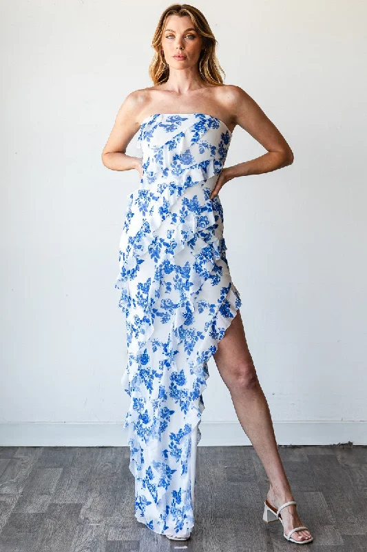 Santorini Floral Maxi Dress - Blue Modern Women's 