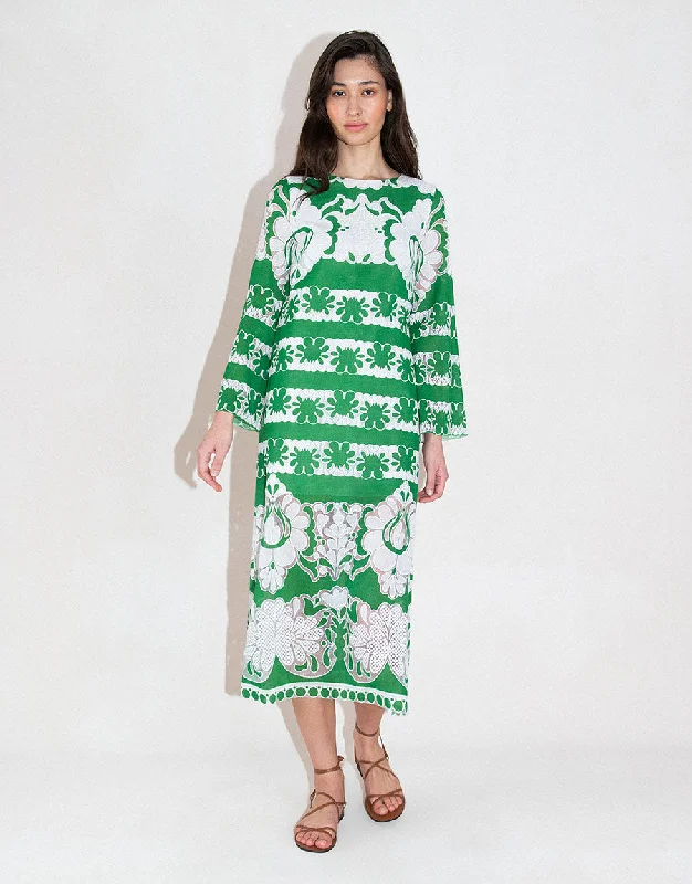 Seraphina Burn Out Midi Dress - Green/White French