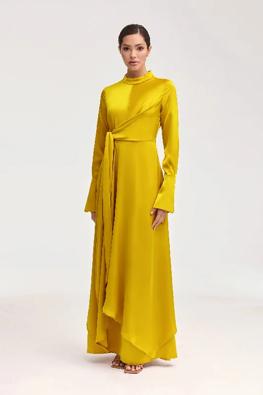 Serena Satin Side Tie Maxi Dress - Honey Dapper Women's Bow - adorned