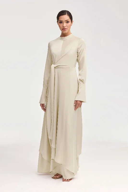 Serena Satin Side Tie Maxi Dress - Stone Relaxed Women's Beachy