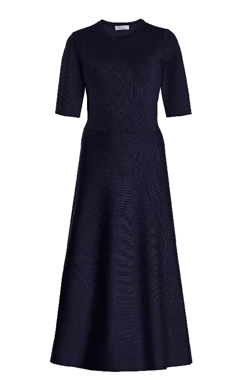 Seymore Knit Midi Dress in Dark Navy Merino Wool Cashmere Confident Women's Power