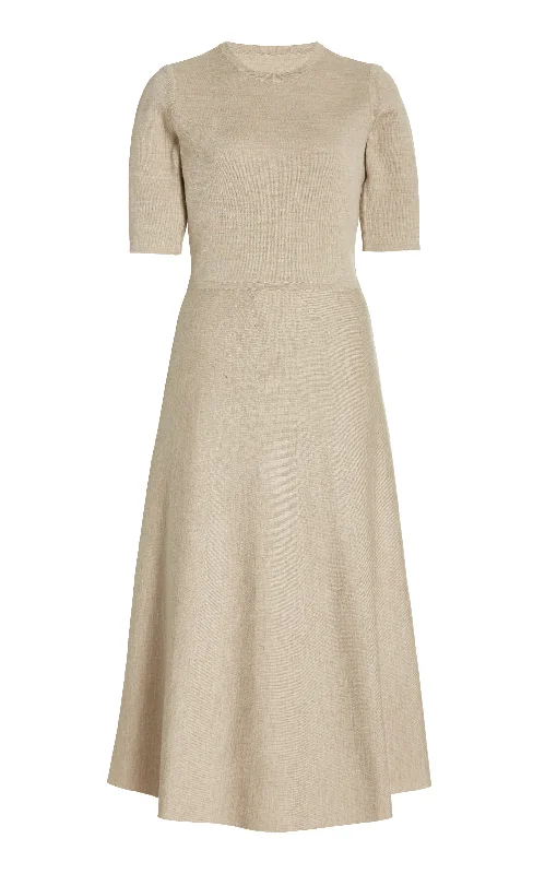 Seymore Knit Midi Dress in Oatmeal Merino Wool Cashmere Casual Women's Loose - fitting