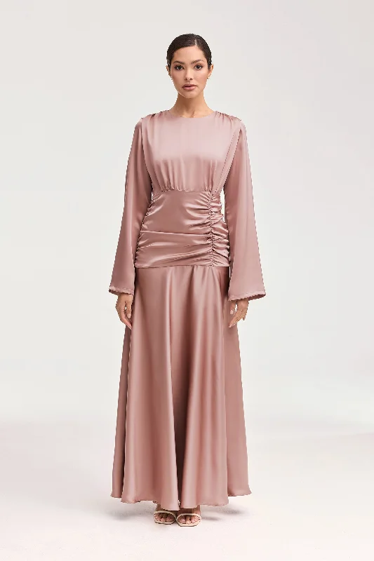 Shams Satin Side Rouched Maxi Dress - Dusty Rose Earthy Women's 