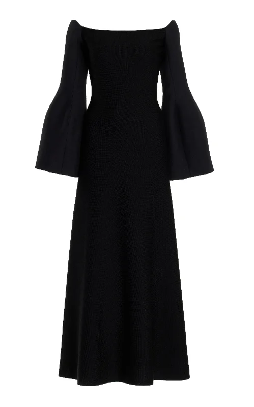 Sinead Dress in Black Wool Silk Cady Unique Women's Upcycled