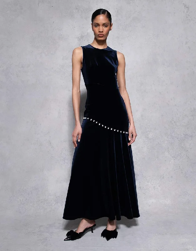Sole Velvet Maxi Dress - Navy Classic Women's Tweed