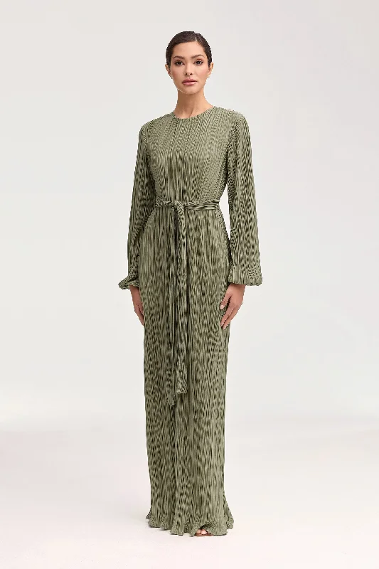 Stacey Satin Plisse Maxi Dress - Sage Sophisticated Women's Tailored