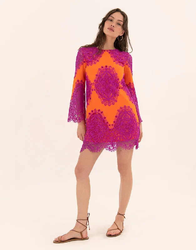 Stevie Lace Mini Dress - Orange/Fuchsia Athletic Women's High - 