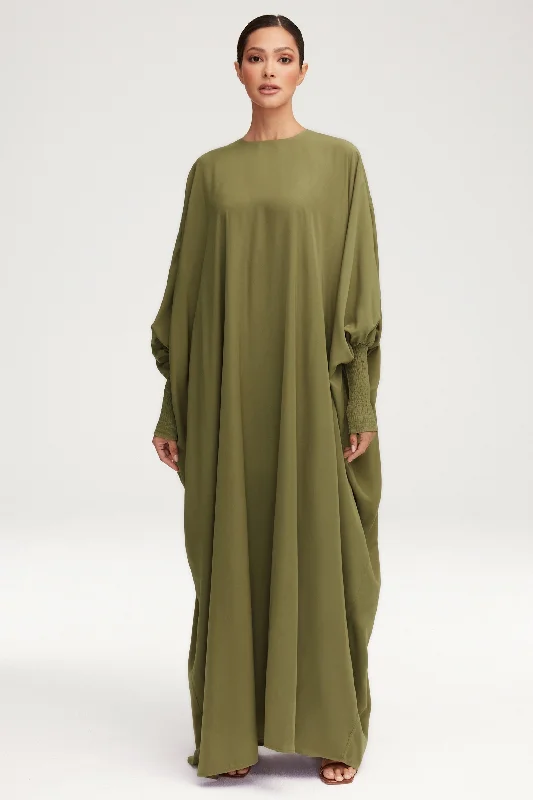 Suha Smocked Sleeve Kaftan - Olive Cozy Women's Sherpa - lined