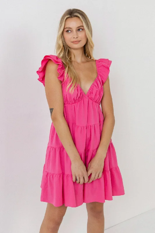 Sweetheart Flounced Dress - Fuchsia British Gentlewoman Style