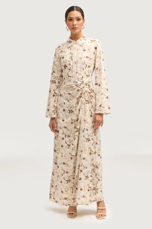 Tamara Wrap Maxi Dress - Floral Print Cozy Women's Winter