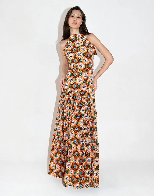 Tatiana Crepe Maxi Dress - Flower Pop Orange Women