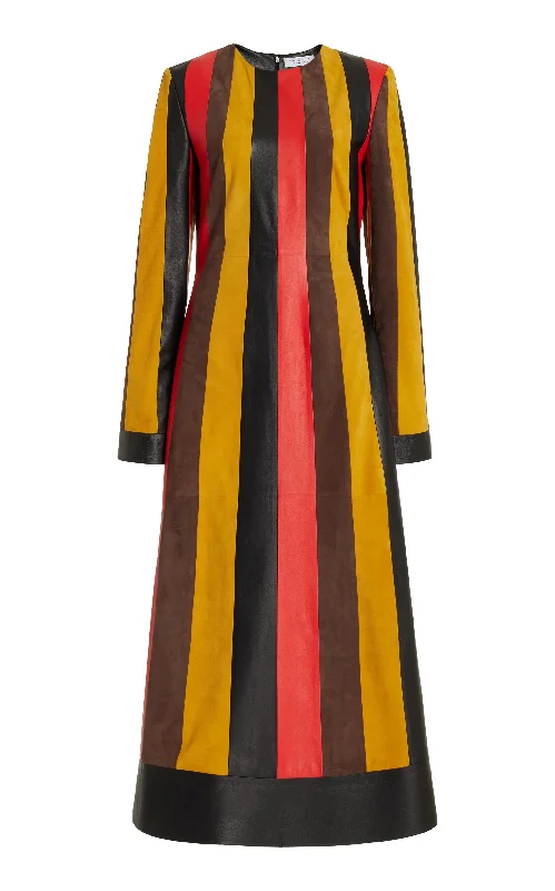 Taylor Dress in Multi Striped Leather & Suede Stylish Women's Neon