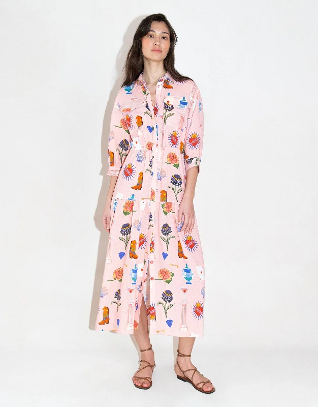 Uma Linen Midi Dress - Wanderlust Pink Cozy Women's Sherpa - lined