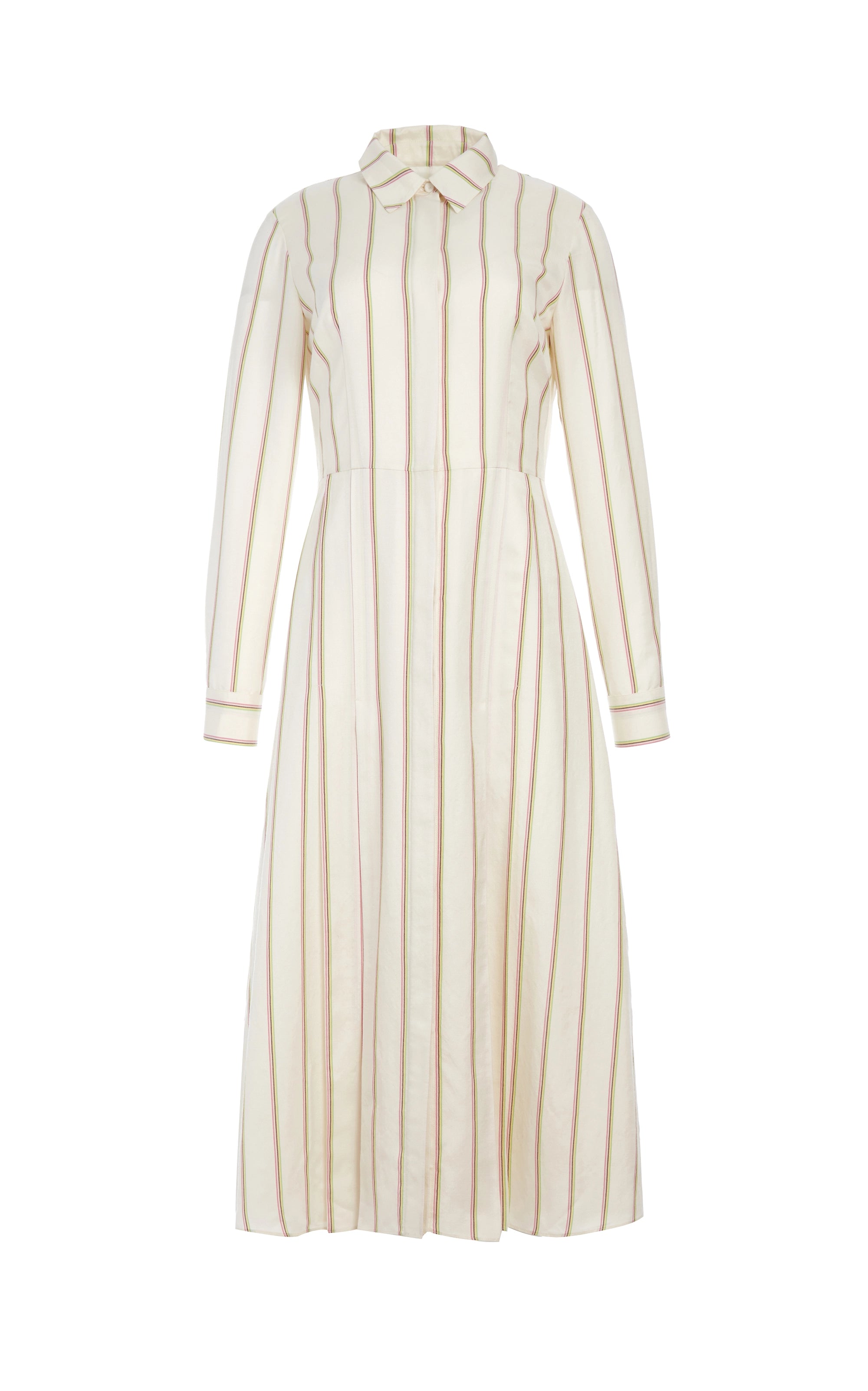 Vanessa Shirtdress in Ivory Multi Stripe Wool Silk Cozy Women's Sherpa - lined