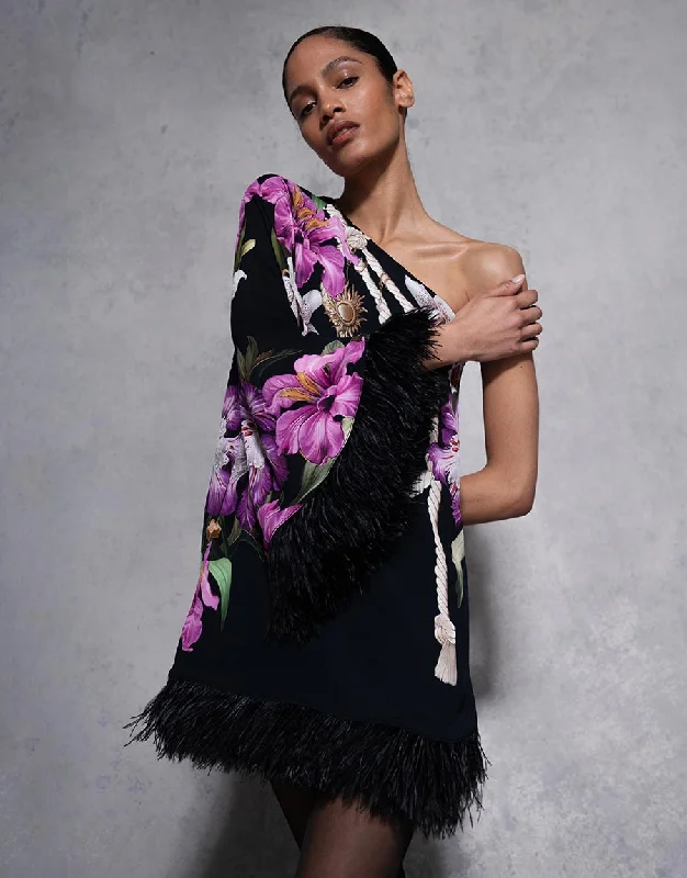 Vida Crepe Mini Dress - Painterly Flower Elegant Women's 