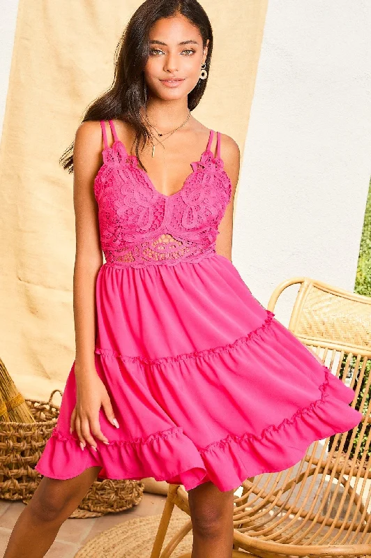 Wild And Free Tiered Dress - Fuchsia Preppy Women's College