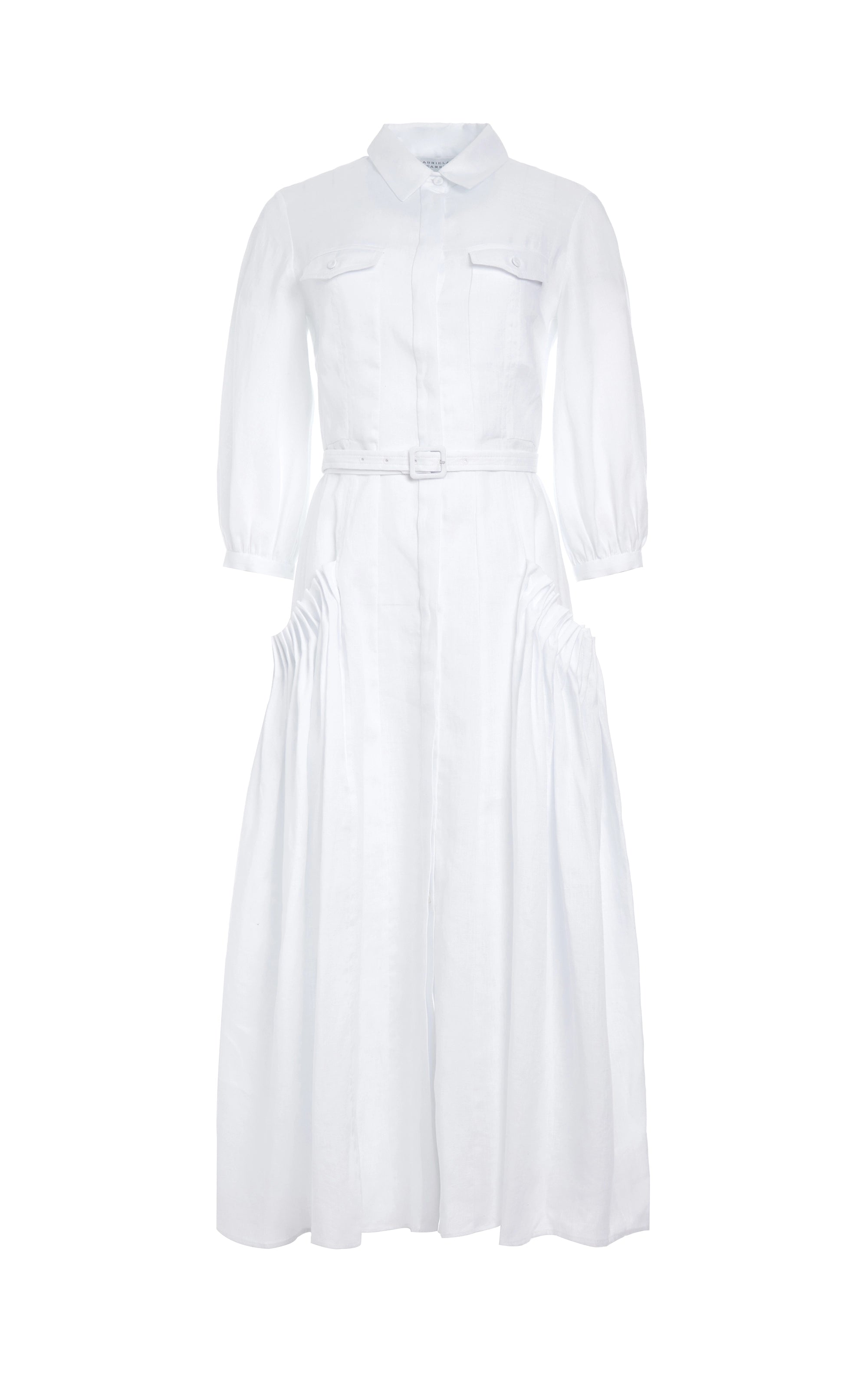 Woodward Pleated Shirtdress in White Aloe Linen Stylish Women's Tropical 