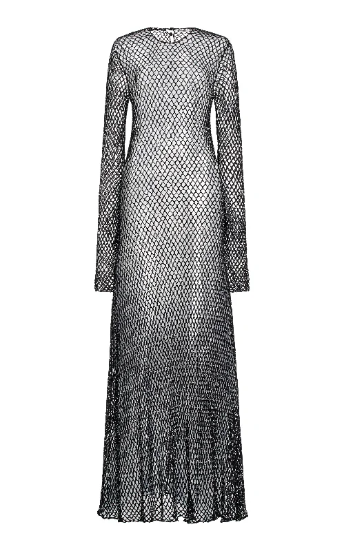 Xavier Crochet Maxi Dress in Black Beaded Cashmere Earthy Women's Hemp - based