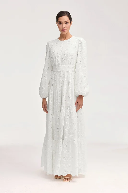 Zaynab White Eyelet Maxi Dress Elegant Women's Formal 