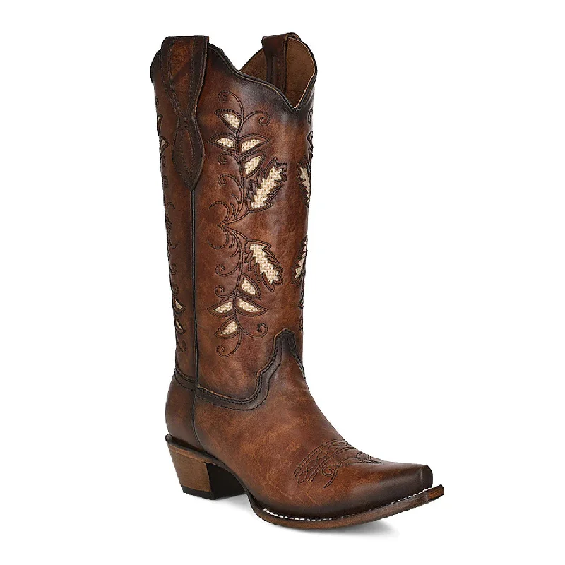 Circle G Ladies Brown Inlay Embroidered Boots L2071