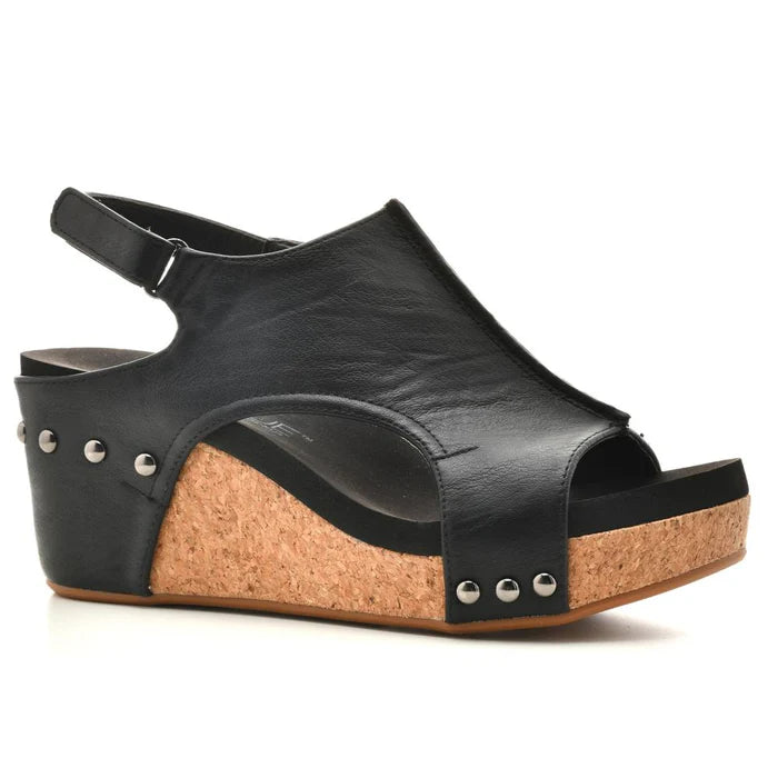 Corky's Footware Carley Black Smooth Sandal 30-5316-BKSM-Q Open - Lacing Derby Look  