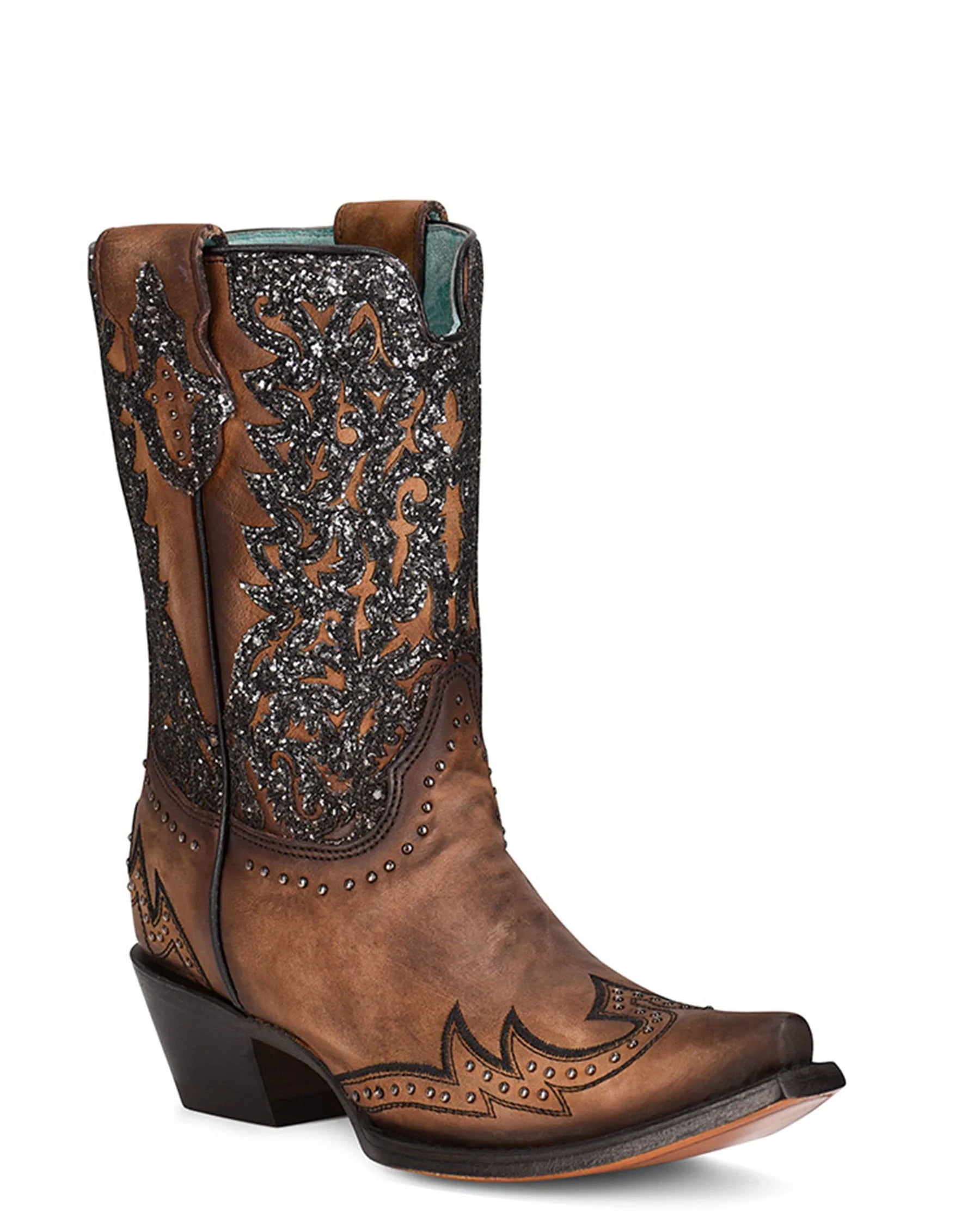 Corral Ladies Honey Overlay & Embroidery With Stud Snip Toe- C3837