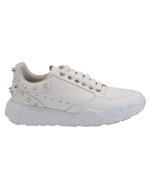 Alexander McQueen Studded Court Sneakers in White Leather Single - Buckle Monk Look  