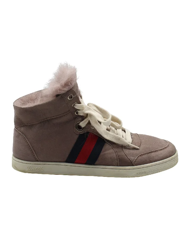Gucci High-Top Web Sneakers in Mauve Suede Minimalist Sneaker Style  