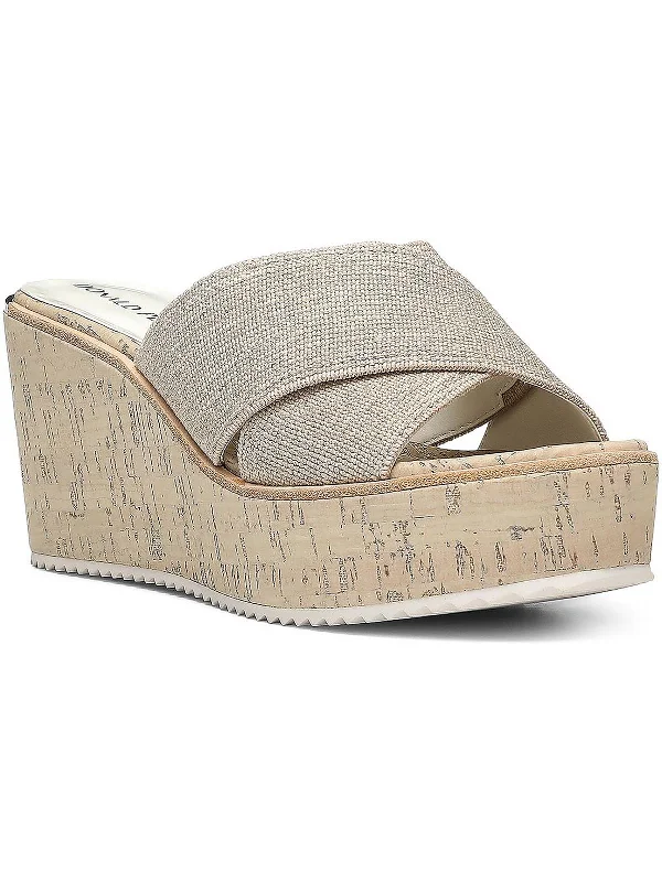 Ideala Womens Criss Cross Front Peep Toe Wedge Sandals Neon - Accent Sneaker Look  