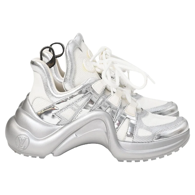 Louis Vuitton Archlight Chunky Sneakers in Silver Leather and Polyester Open - Lacing Derby Look  
