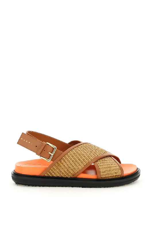 Marni Women's Leather And Raffia Fussbett Sandals Brogue Oxford Aesthetic 