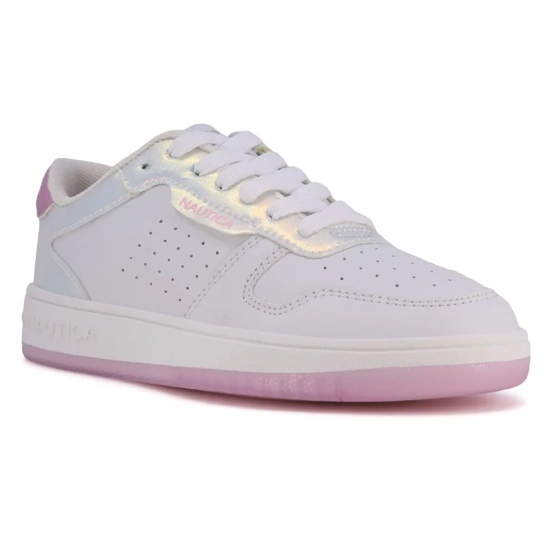 Nautica Girls' Holographic Lace-Up Sneaker Blue Coast Loafer Aesthetic 
