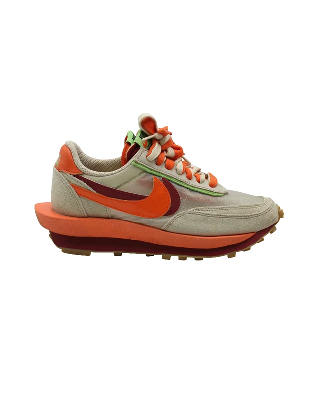 Nike x Sacai x CLOT LDWaffle in Net Orange Blaze Suede Inflatable Shoe Look 