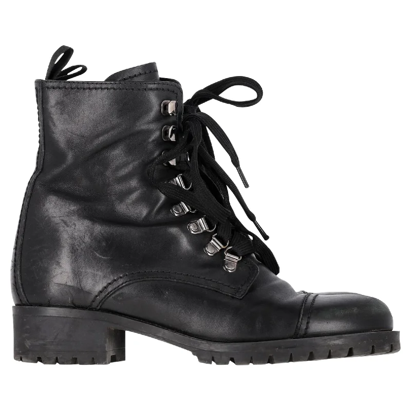 Prada Lace-Up Combat Boots in Black Leather Suede Desert Boot 