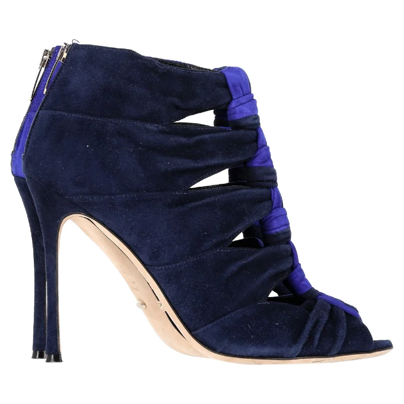 Sergio Rossi Bi-Color Cut Out Ankle Boots in Blue Suede Two - Tone Shoe Design  