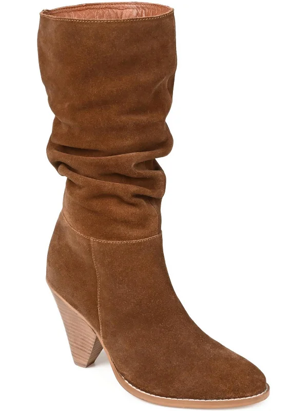 Syrinn Womens Suede Almond Toe Mid-Calf Boots Loose - Fit Slipper Style  