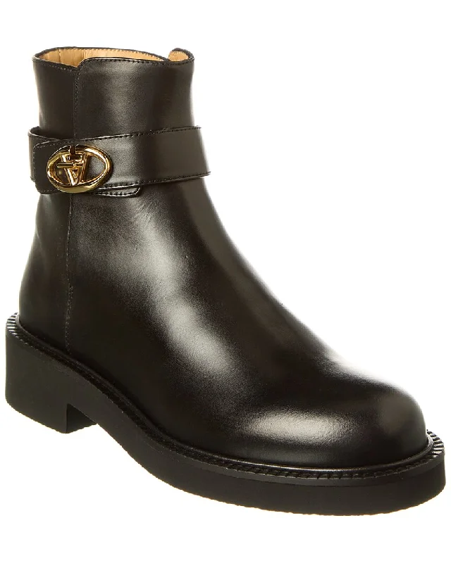 Valentino VLogo Signature Leather Boot Two - Tone Shoe Design  