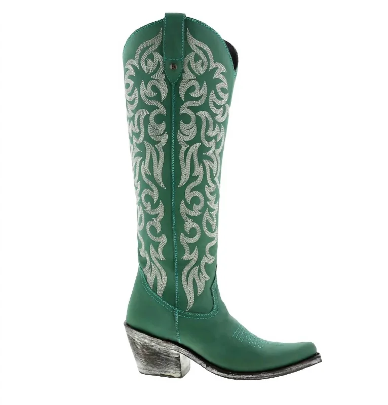 Women's Allie Tall Stitched Boots In Emerald Neon - Accent Sneaker Look  
