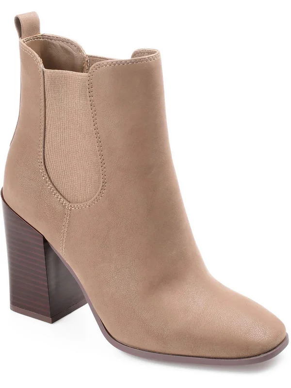 Womens Faux Leather Ankle Chelsea Boots Comfortable Derby Style  