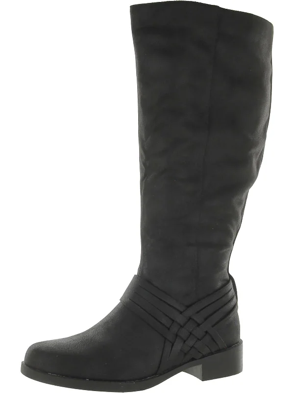 Womens Faux Leather Extra Wide Calf Knee-High Boots Dressy Chelsea Boot Style 