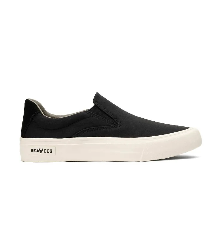 Women's Hawthorne Slip On Standard Sneaker In Black Poplin Comfortable Derby Style  
