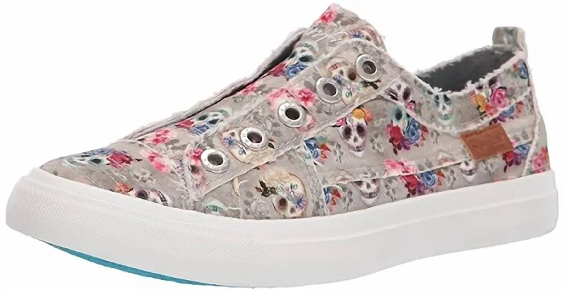 Women's Play Sneakers In Gray Sugarskull Upcycled Shoe Look  