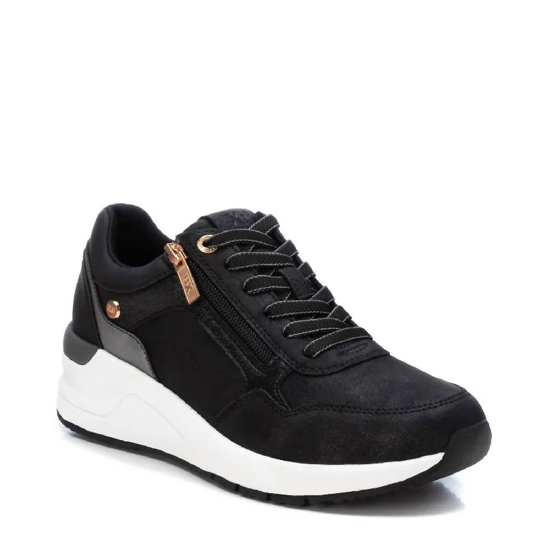 Women's Wedge Sneakers In Black Athleisure Derby Style  